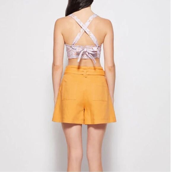 Jonathan Simkhai Winn High Waisted Linen Blend Shorts Mandarin Orange - Picture 10 of 11
